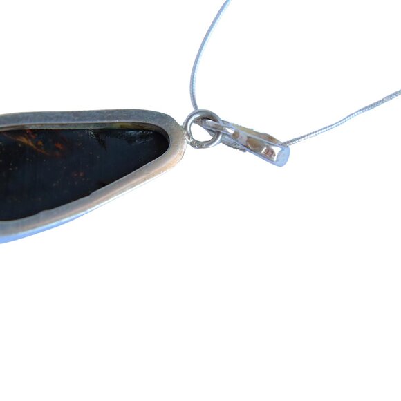 Green Baltic Amber Pendant Necklace in 925 Sterling Silver -Floral Handmade - Picture 4 of 6